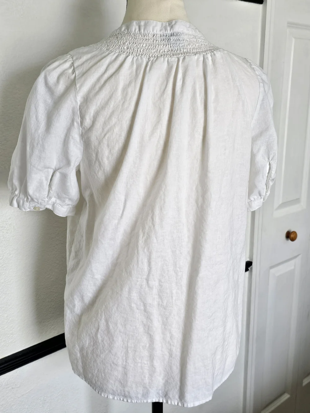 J. Crew Linen-blend short-sleeve smock-neck top(S)